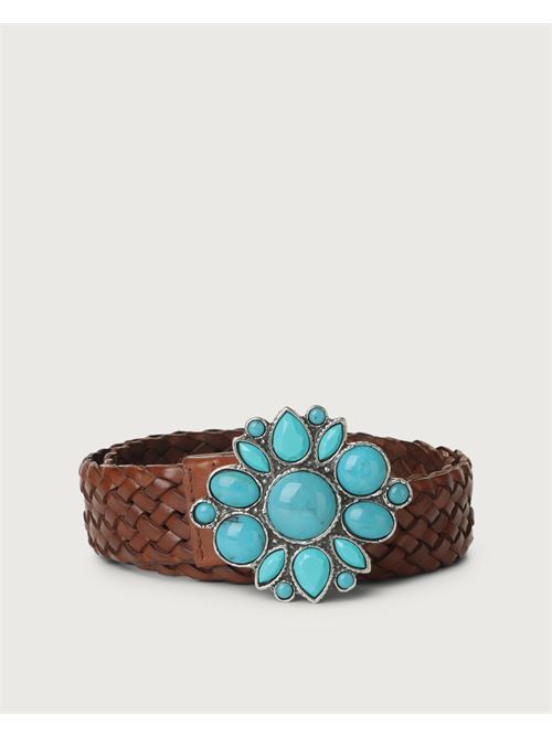 Cintura Masculine in cuoio con fibbia turchesi