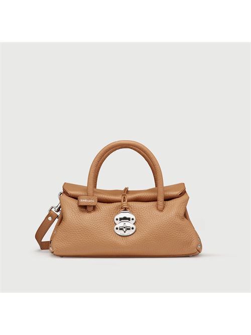 BORSA DOTTA® SMALL IN PELLE MARTELLATA BROWN RIBOLLA<BR/>